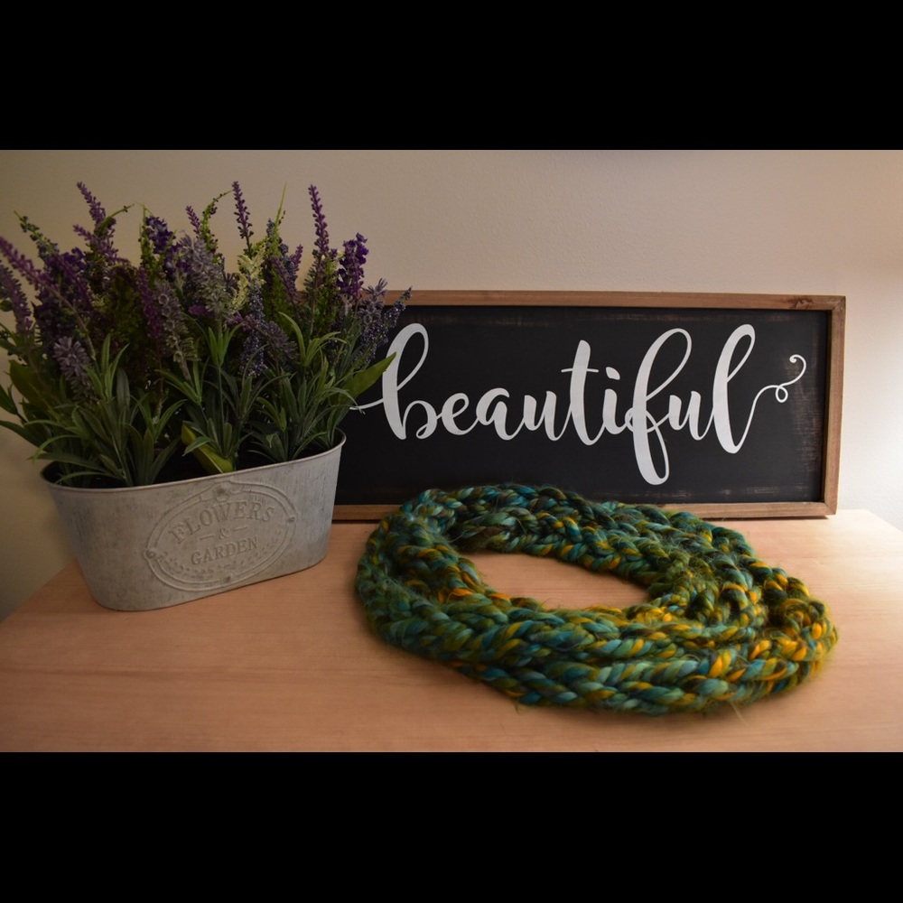 Hand knitted unique infinity scarf